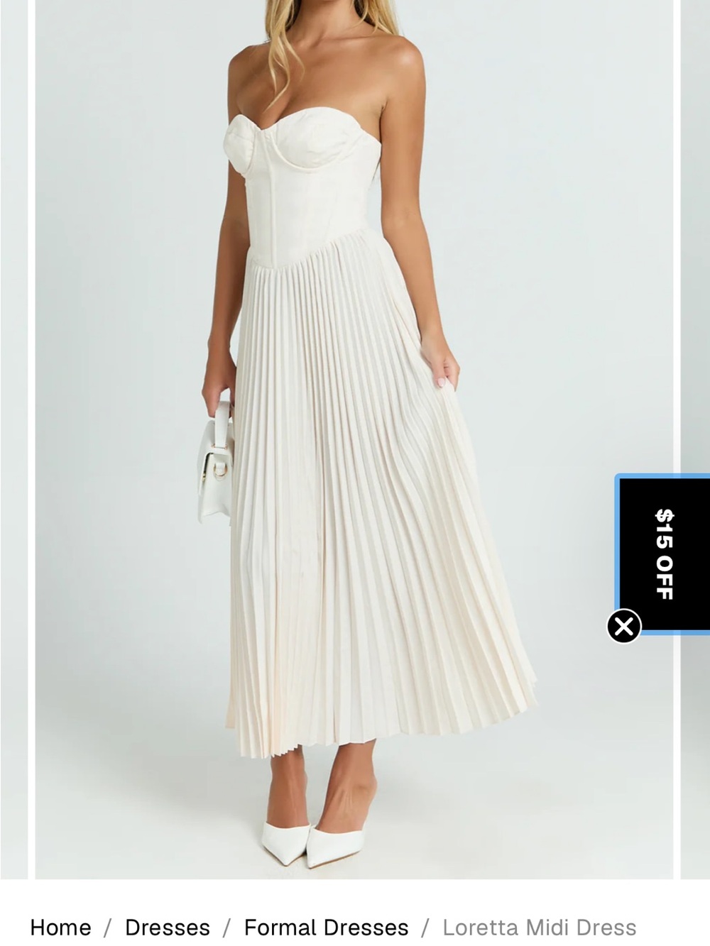 Showpo Cream Strapless Pleated Midi Skirt